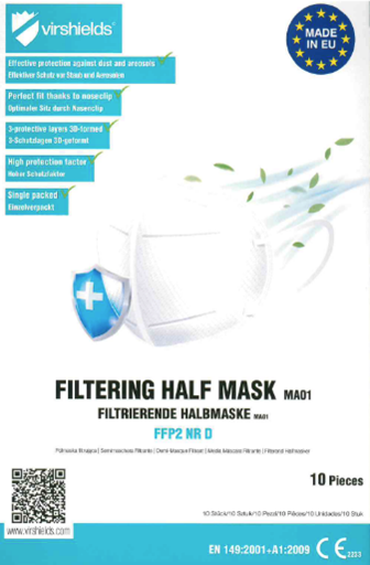 10x FFP2 Masken 3-lagig mit Dolomitstaubzertifizierung