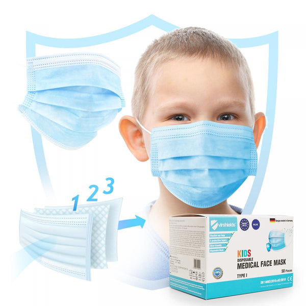 1800x medizinische Masken Typ I für Kinder 3-lagig blau